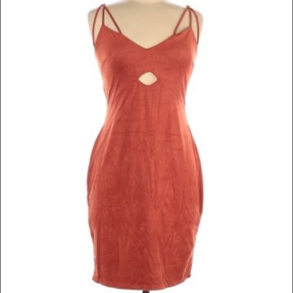 Suede burnt orange sexy bodycon cutout dress